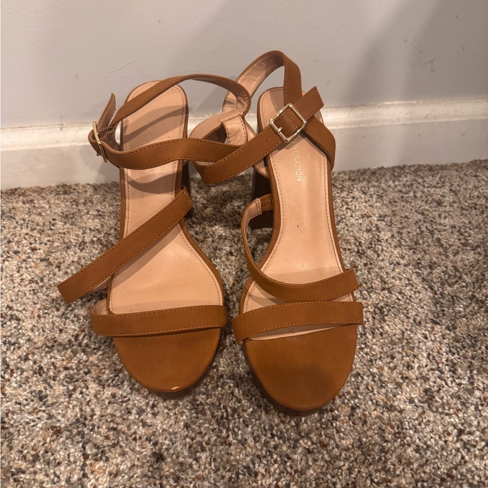 BCBGeneration Tan Strappy Heels